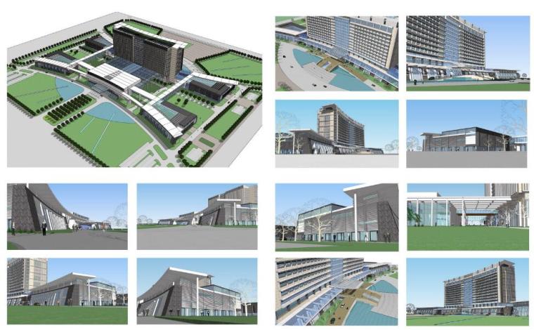 [江苏]某市旅游商务中心及生态公园规划办公楼文案（CAD+SU）-[江苏]某市旅游商务中心及生态公园规划办公楼su模型图片