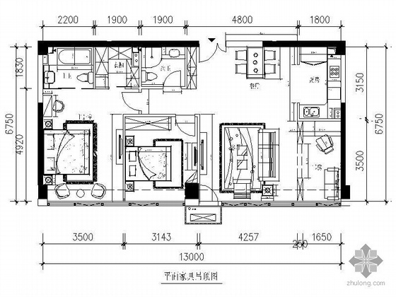 给排水电公园CAD设计图资料下载-某三居装修设计图