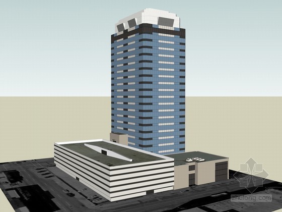 围合办公广场资料下载-综合办公建筑SketchUp模型下载
