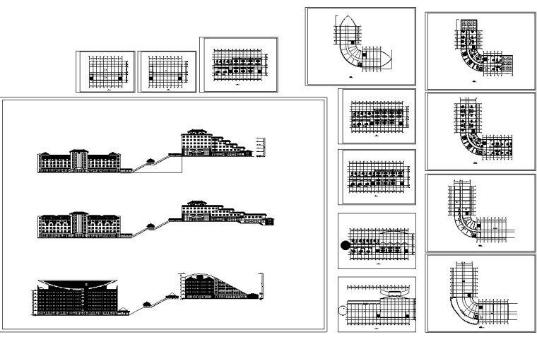 6套宾馆酒店建筑设计初设图CAD-山地多层庄园酒店建筑设计初设图