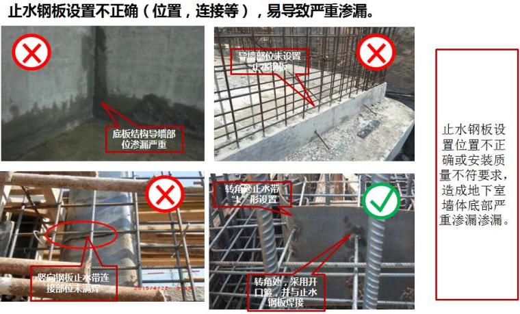 建筑工程23项常见渗漏类质量通病防治手册PPT（52页）-止水钢板设置不正确