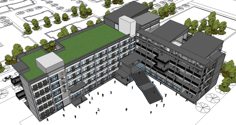 中学行政楼cad资料下载-现代风格中学行政楼建筑设计SU模型