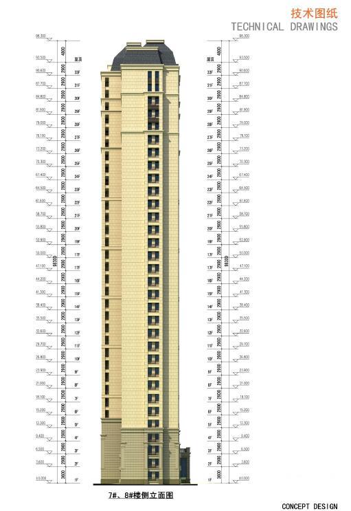 [长沙]高层法式外立面住宅建筑设计方案文本-高层法式外立面住宅建筑立面图