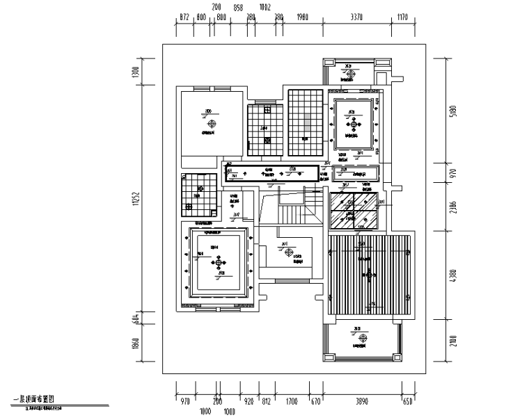 简约主义风格三居室别墅设计施工图（附效果图）-一层顶面布置图