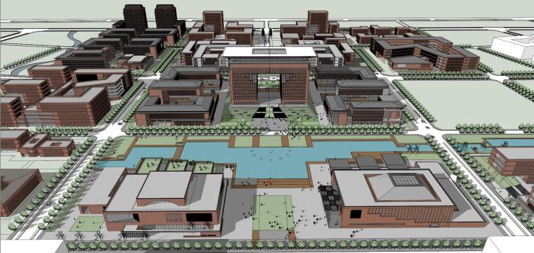 外国语大学建筑模型资料下载-西安交通大学社会科学研究院+行政中心红砖建筑模型设计