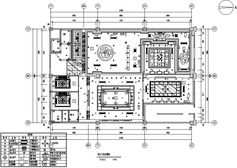 新中式风格私人茶楼会所空间设计施工图（附效果图）-综合天花布置图