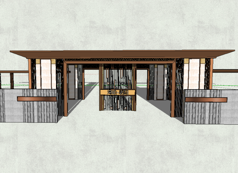 中式小区入口大门图纸资料下载-海珀朝阳居住区入口大门围墙模型设计（新中式风格）