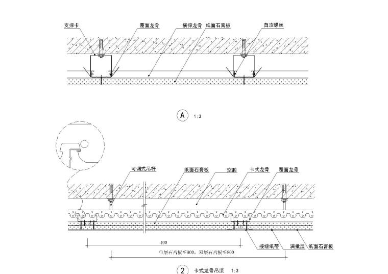 [金螳螂]吊顶设计施工图收口节点深化-支撑卡、卡式龙骨吊顶大样图（1）