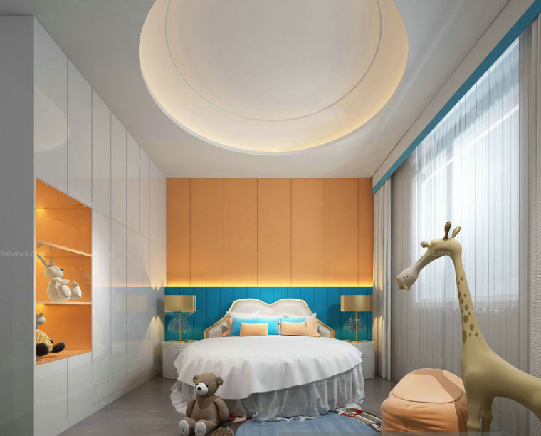 家具现代简约卧室资料下载-现代简约风环形吊顶儿童房3D模型