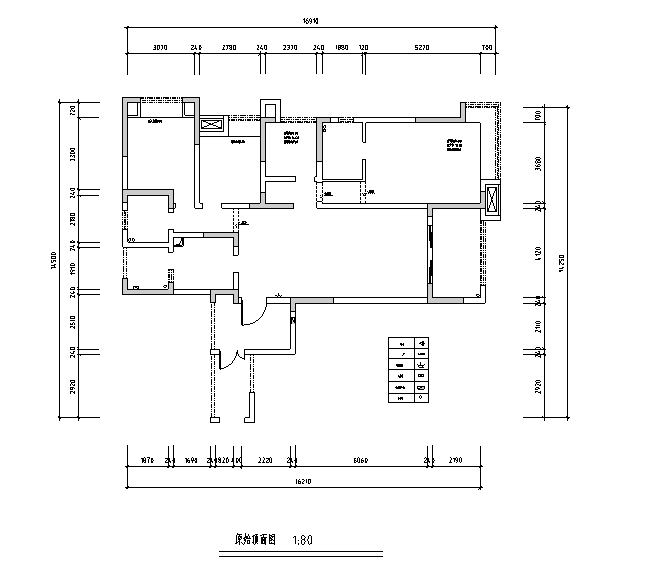 单身男士公寓住宅设计施工图（附效果图）-原始顶面图