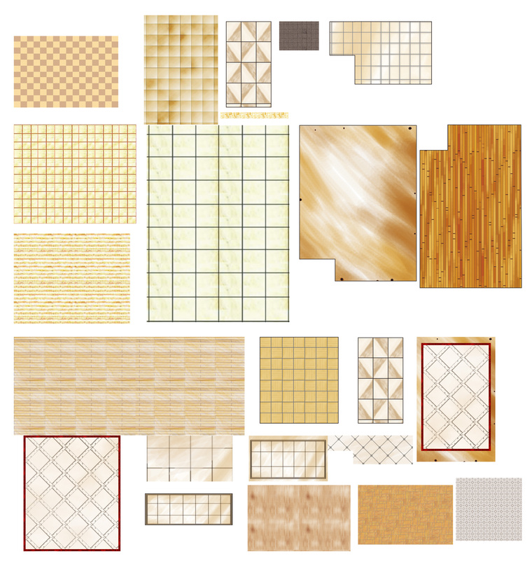 室内设计常用PSD彩色平面图块—手绘类PSD图块-手绘铺装