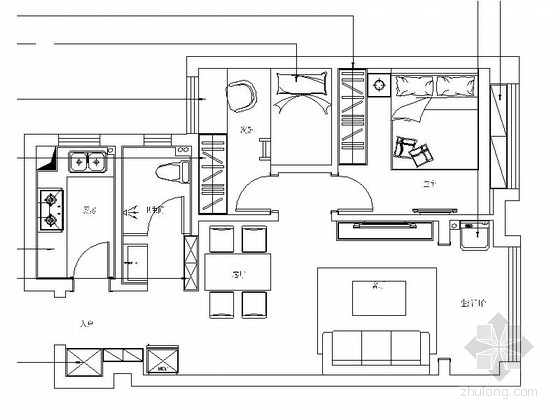 家装室内施工图规范资料下载-[合肥]简单小巧两居室室内家装施工图