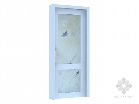 双开木门节点玻璃资料下载-玻璃花纹木门3D模型下载