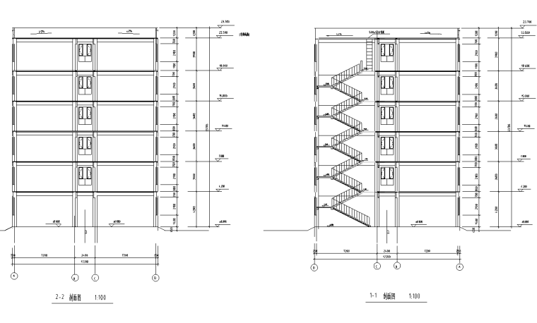 框架教学楼毕业设计（包含计算书、建筑、结构图）-剖面图
