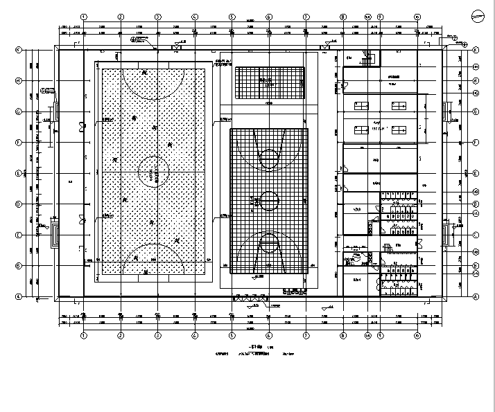 [四川]三层拱形屋面全民健身中心建筑施工图（17年最新图纸）-三层拱形屋面全民健身中心建筑平面图