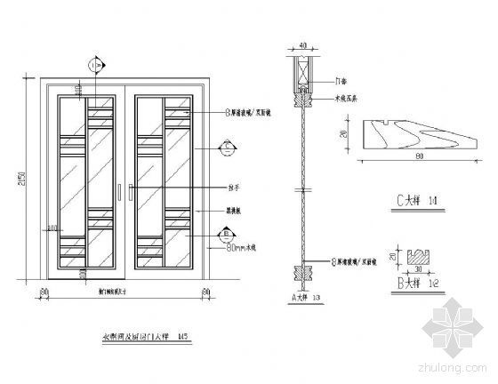 双开木门节点玻璃资料下载-双开玻璃木门详图