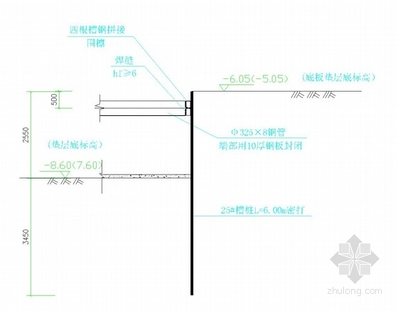 基坑工程坑中坑支护设计资料下载-电梯井基坑槽钢支护结构图
