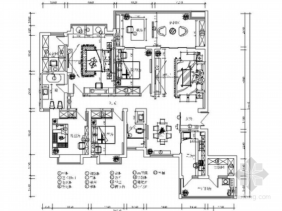 两室两厅中式资料下载-高档新中式五居室样板房装修图（含效果）