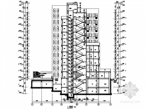 [四川]十层现代风格中西医结合医院住院楼建筑施工图-十层现代风格中西医结合医院住院楼建筑剖面图 