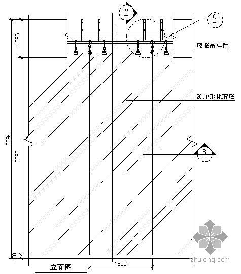 玻璃幕墙吊挂节点图资料下载-某吊挂式玻璃幕墙节点构造详图（八）（立面图）
