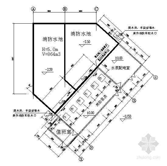 水泵水池防水资料下载-某小区消防水池泵站图