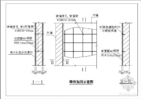 高层核心筒结构示意图资料下载-砖混结构墙体加固示意图