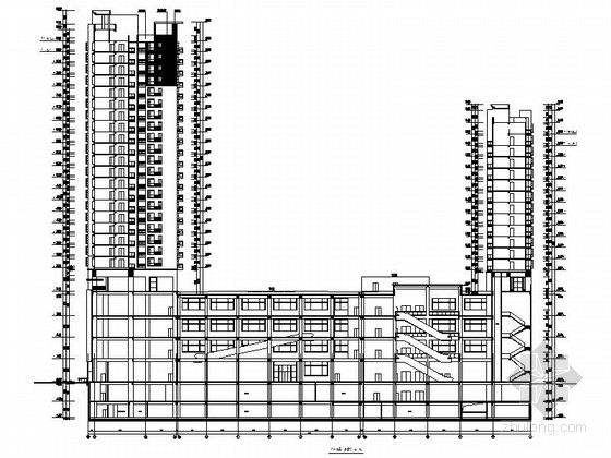 [广东]某二十四层商住楼建筑施工图（含效果图）-剖面图 