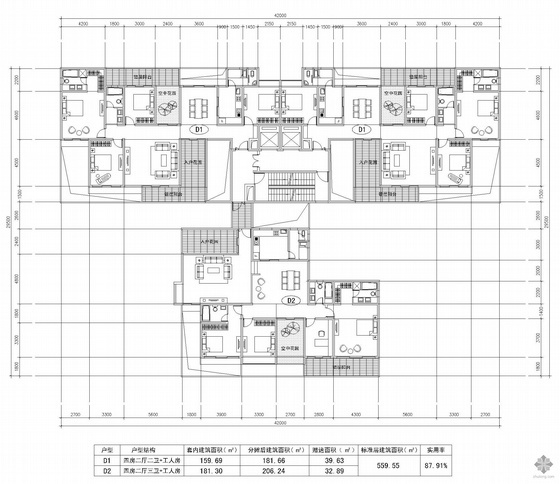 一梯三户电梯住宅户型图资料下载-塔式高层一梯三户户型图(182/182/206)