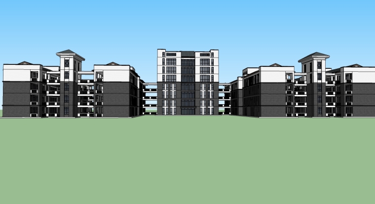 中学建筑设计模型资料下载-中式风格中学建筑设计SU模型