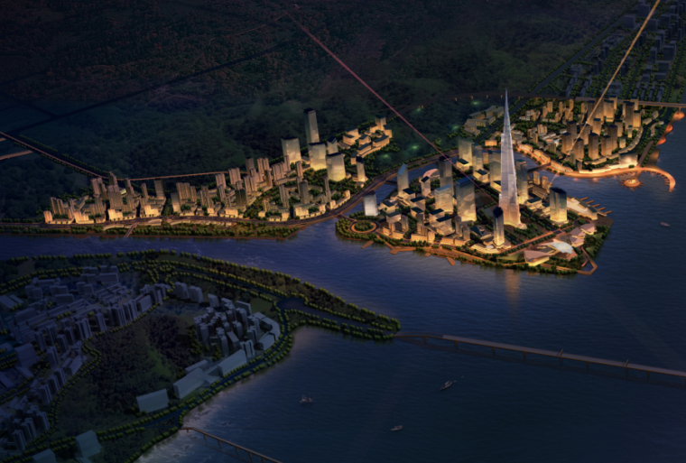 [广州]珠海十字门商务区城市规划设计方案国际征集 A-3 夜景鸟瞰