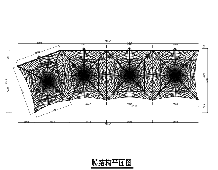 连体餐桌椅cad图块资料下载-4个连体吊伞膜结构工程施工图（PDF，17张）