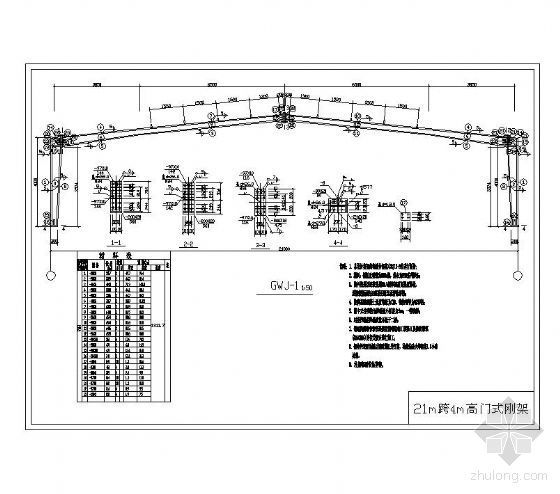 21m跨拱形钢屋架资料下载-21m跨4m高门式刚架标准图