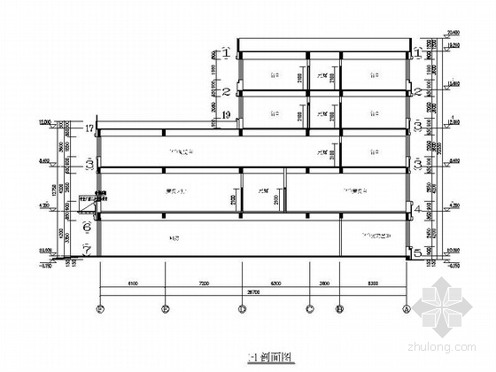 [大连]五层框架结构特殊学校综合楼建筑施工图-五层框架结构特殊学校综合楼建筑剖面图 