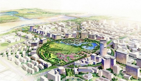 [北京]大型国际化奥林匹克概念活力宜居滨水公园绿地景观设计方案-鸟瞰图 
