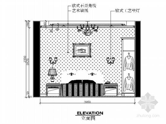 [武汉]森林公园度假村简欧独栋别墅CAD装修施工图（含效果）卧室立面图