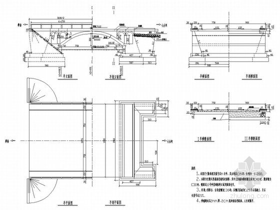 空腹拱桥cad施工图资料下载-1-31m空腹式等截面悬链线砼拱桥设计套图（14张）