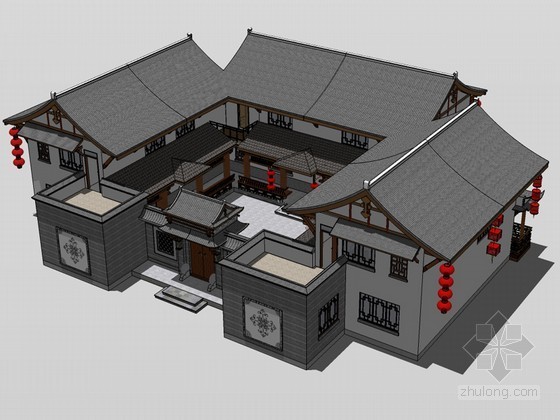 四合院CAD图片资料下载-四合院古建SketchUp模型下载