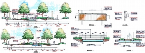 [深圳]现代岭南风格居住区景观扩初设计方案-嬉水池剖面及景桥详图