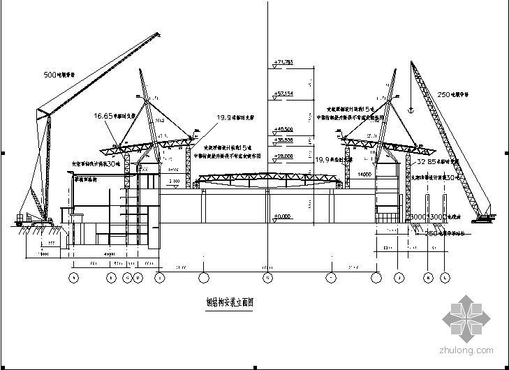 钢结构屋面滑移安装方案资料下载-郑州某大型会展中心屋面钢结构桅杆段钢结构安装方案