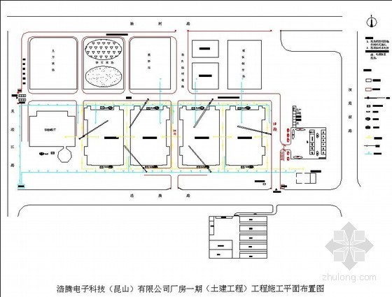 厂房食堂平面布置资料下载-[江苏]电子厂房施工平面布置图