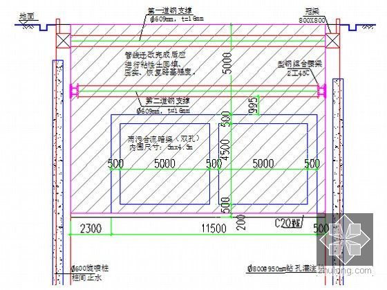 [广西]27km全地下轨道交通工程代管设计施工总承包模式技术标书789页-雨污合流暗渠迁改剖面图