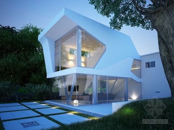 现代别墅3D资料下载-现代造型别墅3d模型下载