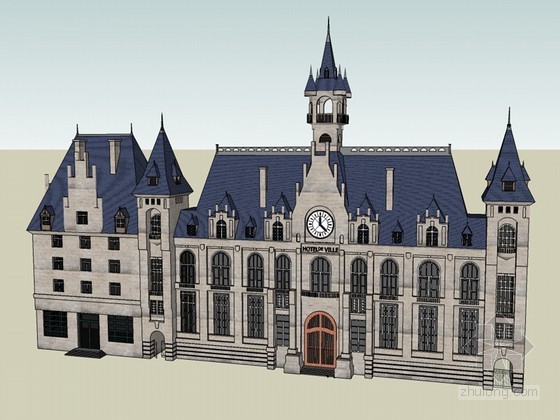 法式酒店建筑ppt资料下载-法式酒店SketchUp模型下载