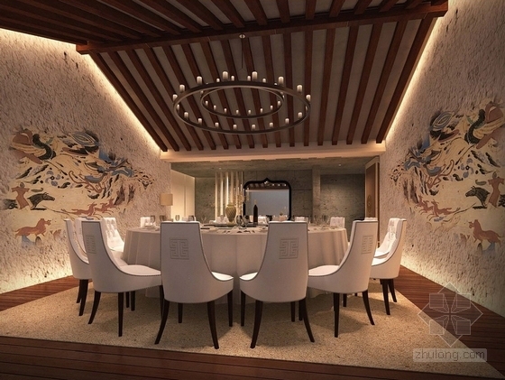 [西安]国家度假区五星级典雅风情温泉酒店室内设计方案中餐包间效果图