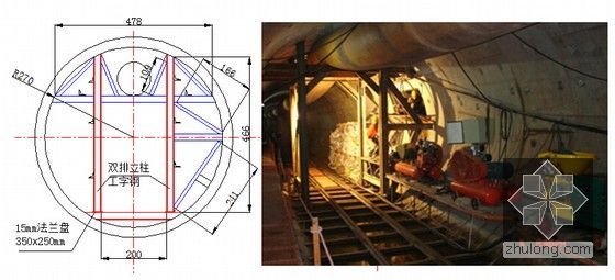 [广东]地铁区间盾构隧道施工方案（176页）-联络通道管片临时支承示意图及其施工照片
