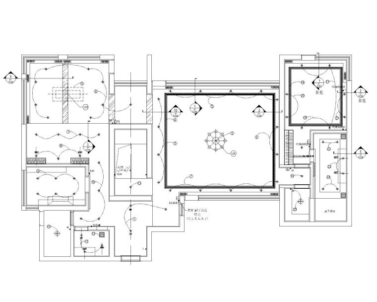 美国塞班岛高档五居室别墅全套CAD施工图（附效果图）-3首层天花连线图