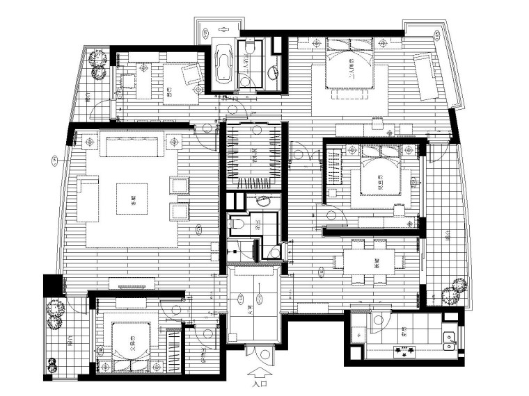 上海世纪花园欧式简约样板房装修施工图（附效果图）-平面布置图