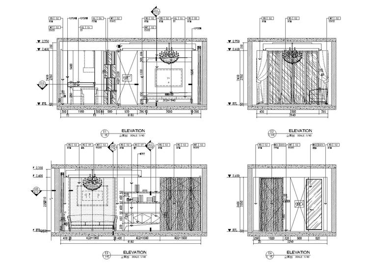 85平米现代简约风格小户型装修施工图（附效果图）-客厅立面图