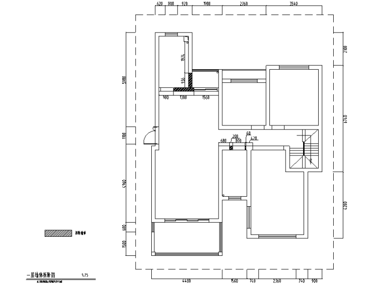 法式风格流金岁月别墅设计施工图（附效果图）-一层墙体拆除图