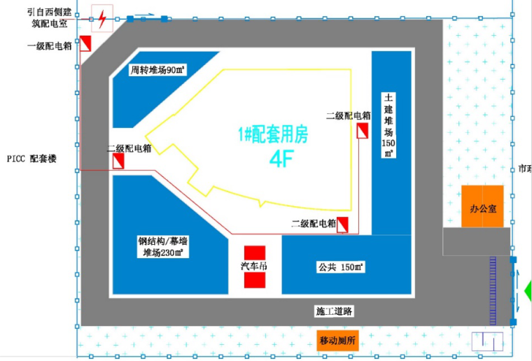 [北京]钢结构混凝土框架结构样板楼施工方案（151页）-08临时用电平面布置图